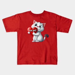 Cat with Luv you! Heart - funny illustration for cat lovers Kids T-Shirt